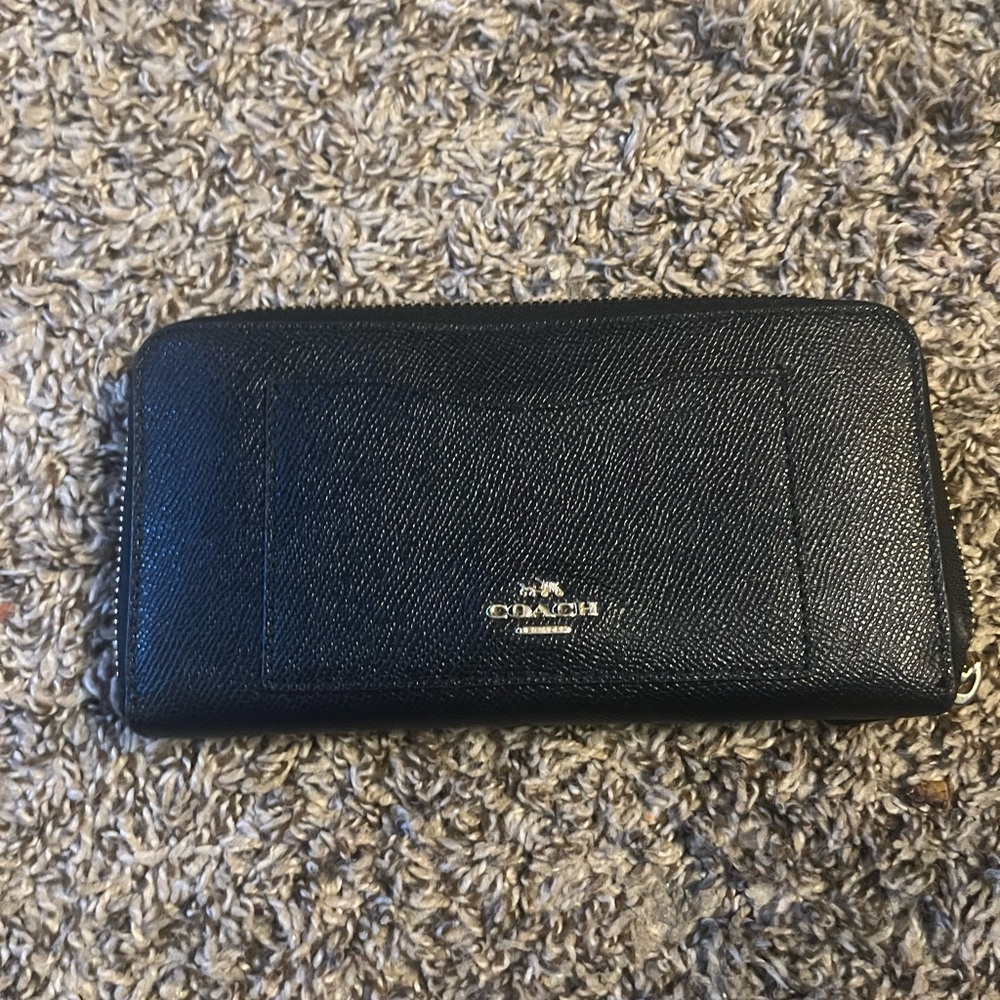 Coach Black Zip Around Wallet with Gold Zipper